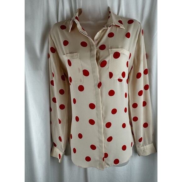 Ann Taylor LOFT Polka Dot Blouse, Nude & Orange, Sz: S, 55-43 - Picture 14 of 16